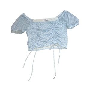 Arizona Jean Co Crop Top Blue Gingham Tie Synch Lace Size L